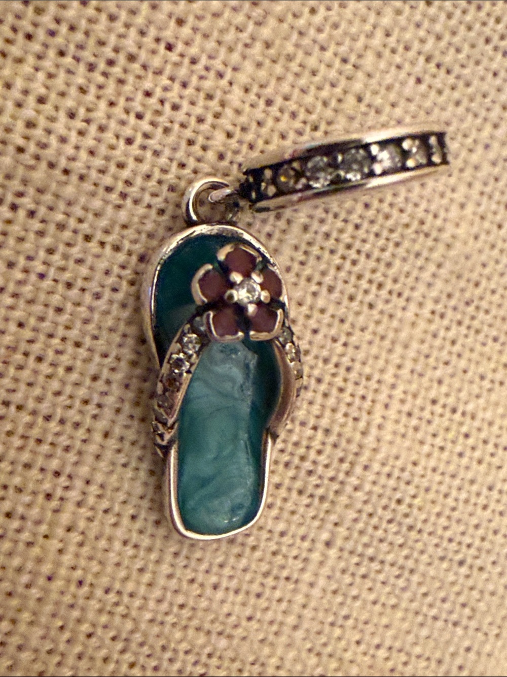 Teal Flip Flop Charm with Flower and Crystal Accents